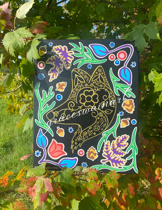 Wild Fox 16"x20" Acrylic Painting On Canvas