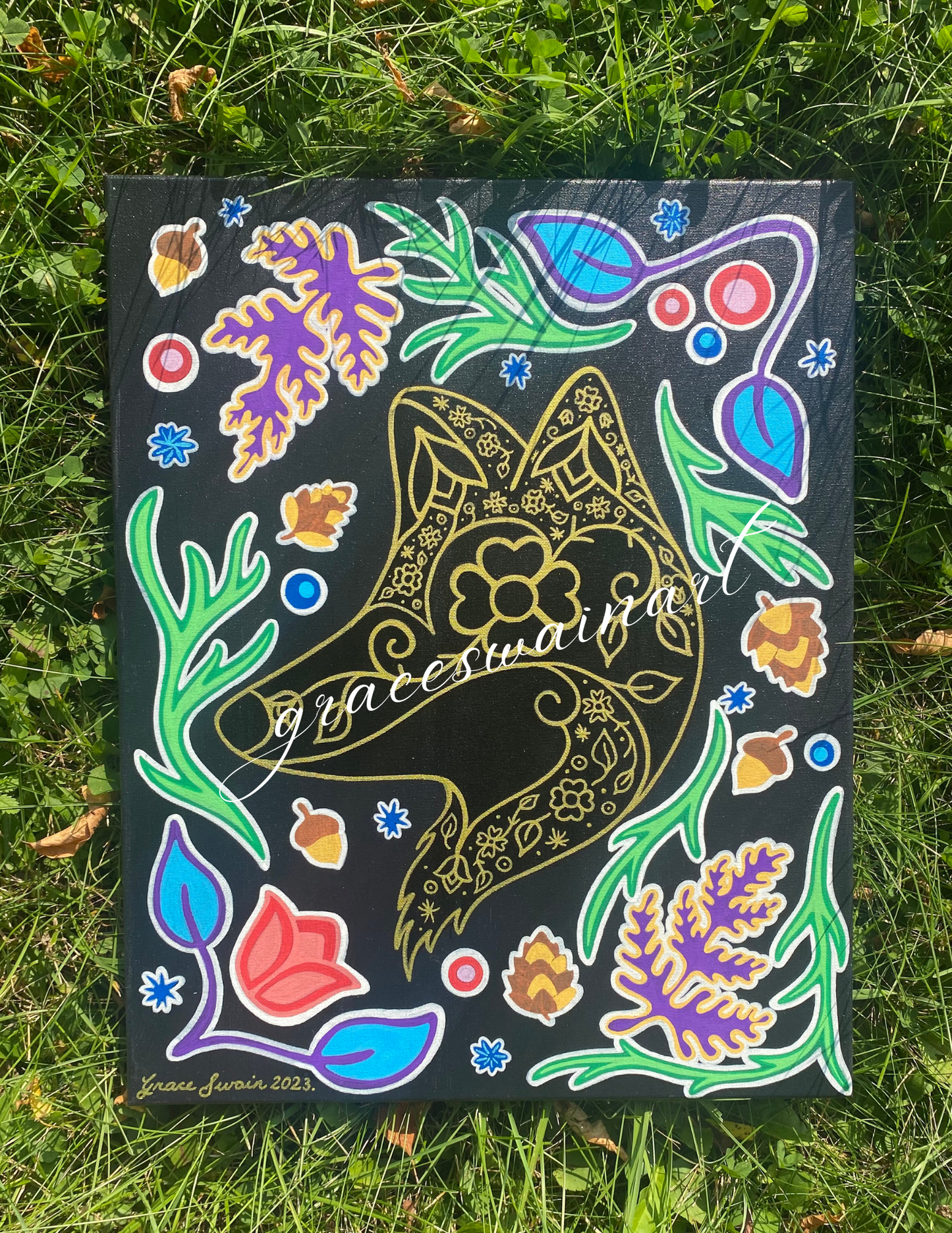 Wild Fox 16"x20" Acrylic Painting On Canvas
