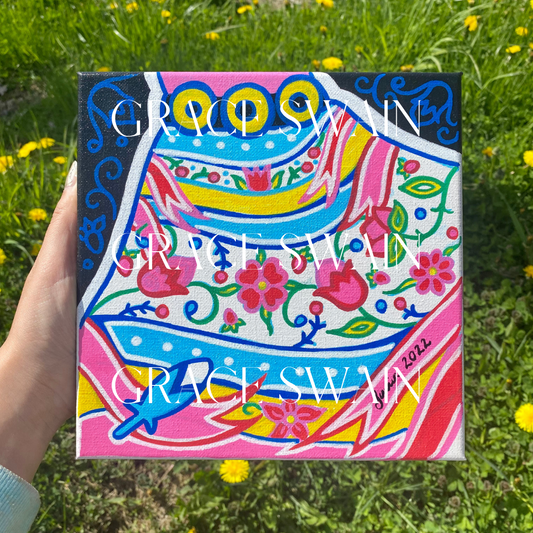 Ribbon Skirt 8"x8" Acrylic Painting On Canvas